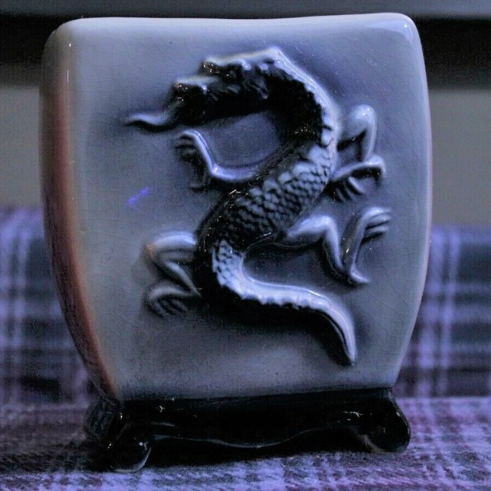 Vintage Royal Copley Dragonware Planter Vase Pink Black